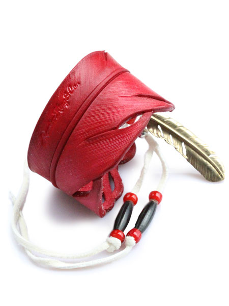 ROOSTERKING & CO. ルースターキング&カンパニー 【 Carved Leather Feather Bangle (Red) レザーフェザーバングル レッド 】[ 正規品 ] ブレスレット カフ 赤 ビーズ ディアスキン インディアン ホワイト ブラック メンズ レディース 【 送料無料 】