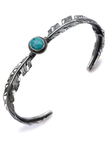 Garden of Eden ガーデン オブ エデン 【 Turquoise W Feather Bangle [ ED-15FL-B12B ] ターコイズ ダブルフェザーバングル 】[ 正規品 ] カフブレスレット シルバー グリーン トルコ石 天然石 銀 羽根 ユニセックス メンズ レディース 【 送料無料 】