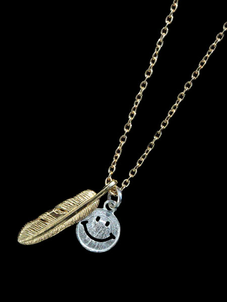 amp japan（アンプ ジャパン）【Small Feather & Smile Necklace [14AH-146] / スモール フェザー＆スマイル ネックレス】[正規品]（ペンダント/K14ゴールドフィルド/メダイ/スマイリー/ニコちゃん/スターリングシルバー/プレゼント/メンズ/レディース）【送料無料】