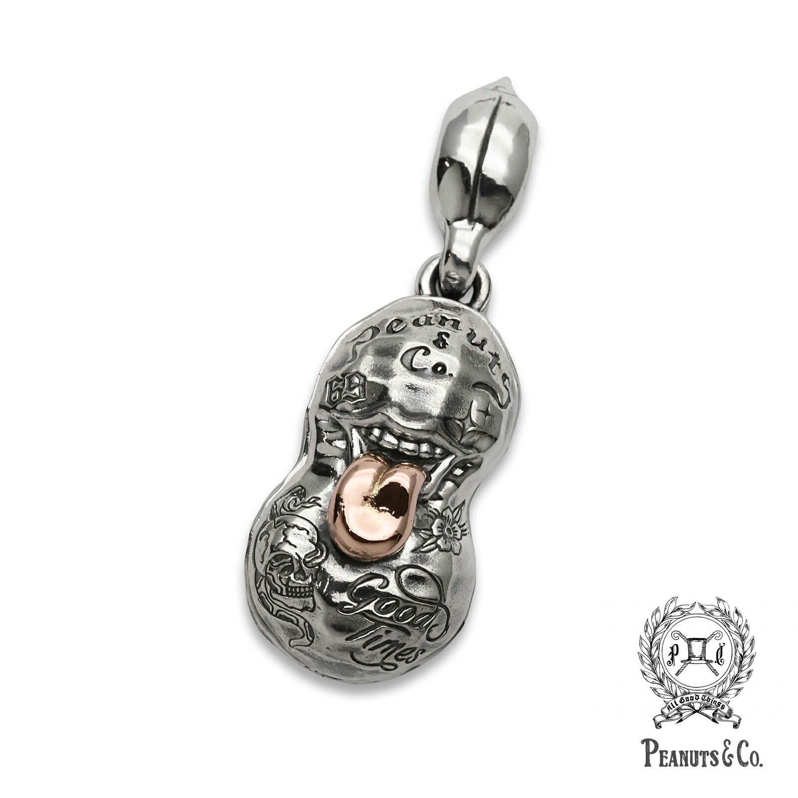 PEANUTS&CO. ピーナッツカンパニー 【 BERO TATTOO PEANUTS ( slide ) Silver × K10 Pink Gold M Size ベロ タトゥー ピーナッツ スライド ( シルバー × ピンクゴールド )】[ 正規品 ] ペンダントトップ キーチャーム 刺青 メンズ レディース 人気 【 送料無料 】