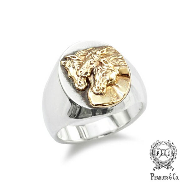 Rakuten - PEANUTS&CO. ピーナッツカンパニー 【 it’s 12 midnight 別注モデル PHARAOHS HORSES RING OVAL ( L / Silver × K18 Gold ) ファラオ ホース オーバル シグネットリング ( シルバー × ゴールド )】[ 正規品 ] 指輪 馬 金 銀 プレゼント メンズ レディース 【 送料無料 】