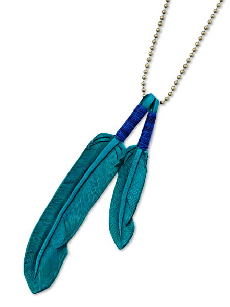 ROOSTERKING & CO. ルースターキング&カンパニー 【 Leather Feather necklace (Blue) レザーフェザーネックレス ブルー 】[ 正規品 ] ペンダント ディアスキン インディアン ゴールド ボールチェーン 鹿革 紐 金 真鍮 メンズ レディース 【 送料無料 】