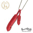 ROOSTERKING CO. ルースターキング カンパニー 【 Leather Feather necklace (Red) レザーフェザーネックレス レッド 】 正規品 ペンダント コード ディアスキン インディアン ゴールド ボールチェーン 鹿革 紐 赤 メンズ レディース 【 送料無料 】