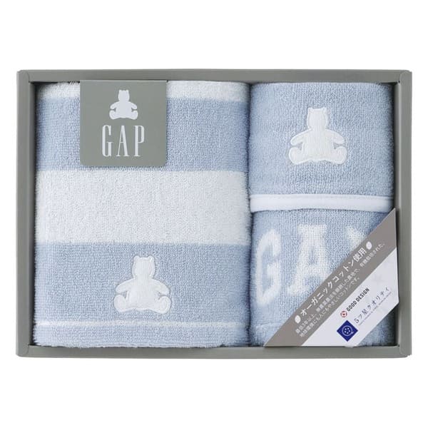 Rakuten - baby GAP ボーダーベア フェイスタオル1P・タオルハンカチ1P・スタイ1P ブルー 54-5039200