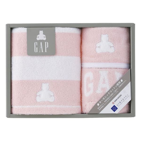Rakuten - baby GAP ボーダーベア フェイスタオル1P・タオルハンカチ1P・スタイ1P ピンク 54-5039200