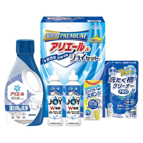 　　☆☆☆ 商品詳細 ☆☆☆ ●箱サイズ／約117×187×275mm ●内容／P&Gアリエールジェル（700g）・コンパクトスポンジ・液体洗たく槽クリーナーPRO（200g）×各1、P&G除菌ジョイ（170ml）×2 ●重量／約1.6kg ●原産国／日本製 ※菌を寄せ付けないクリーンギフト。抗菌力・洗浄力に優れたアリエールとダブル除菌のジョイをセットしました。