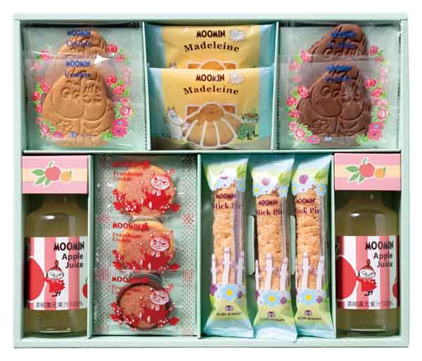 　　☆☆☆ 商品詳細 ☆☆☆ ●セット内容／ブルーベリースティックパイ×3、アップルジュース（180ml）・バニラマドレーヌ・フランボワーズクッキー・バニラ型押しクッキー・ココア型押しクッキー×各2、ココアフランボワーズクッキー×1 ●賞味期限／製造後120日 ●箱サイズ／280×325×65mm ●アレルゲン／卵・乳成分・小麦・大豆・りんご