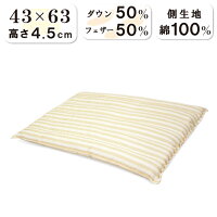 低い枕 肩こり 枕 低い 43×63cm ダウン50％ フェザー50％ 枕 低め 5センチ 羽毛 枕 低い 綿100％ 薄型 薄い 肩こりに 女性 ピロー まくら ペラペラ 軽量 すごく低い 超低い 低めの 薄め ひくい 高さ ロー パット 4.5センチ ストレートネック ボーダー ボーダーピロー