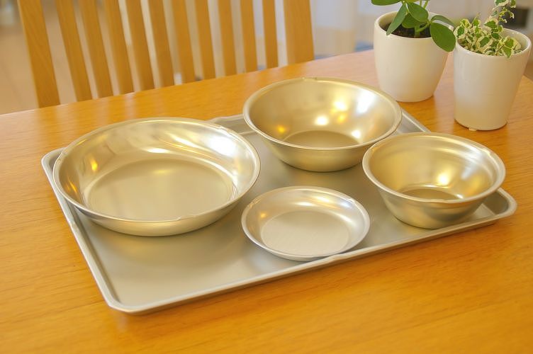 【　給食セット　アルミトレー　アルミバット　】　アルミ給食セット　バット大　Aセット　【　アルミ食器　アルマイト食器　キャンプ用　】