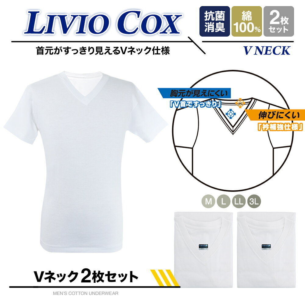 インナーシャツ 2枚セット 綿100% アンダーシャツ クルーネック Vネック 肌着 メン...