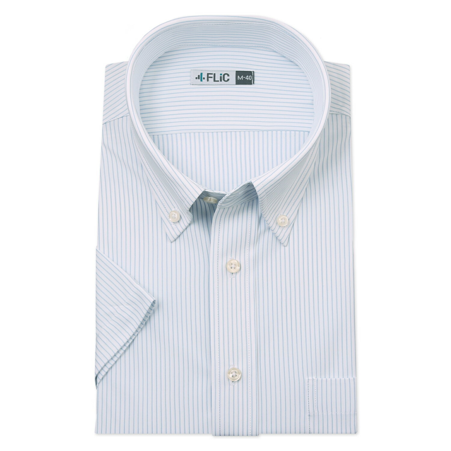 ワイシャツ ノーアイロン 半袖 メンズ ストレッチ ニットシャツ ニットワイシャツ 吸水速乾 ボタンダウン ニット素材 伸縮性 ストライプ サックス 水色 テレワーク リモートワーク クールビズ 時短ニットワイシャツ / szh1228