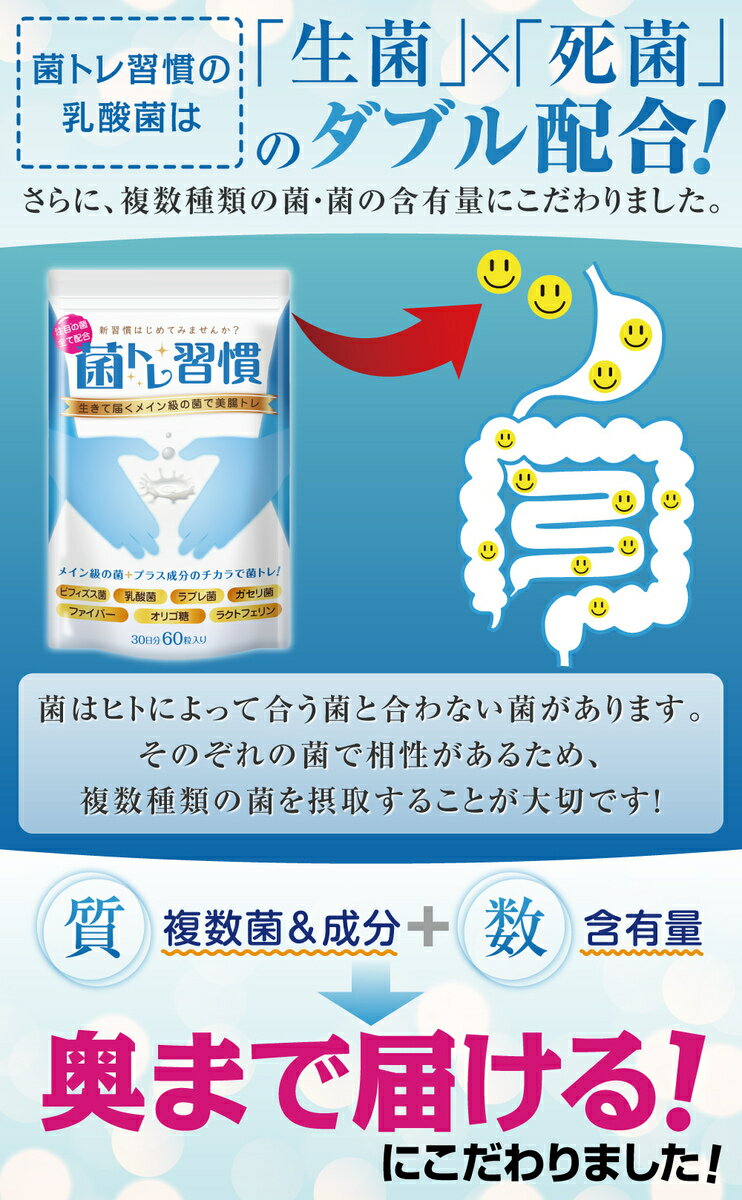 菌トレ習慣ビフィズス菌乳酸菌一袋に3兆個の菌オリゴ糖ラクトフェリンサプリメントタブレット30日