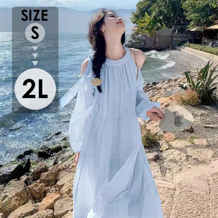 樂天商城 - リゾートワンピース 夏 沖縄 ハワイ 沖縄 サマードレス 夏 ロング丈ワンピース ハワイ 旅行用 大人 20代 30代 40代 可愛い お洒落 無地 ふんわり 薄手 dd091c6c6zb