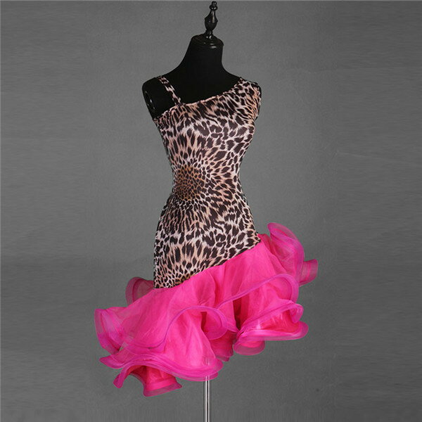 【期間限定！マスクプレゼント中】新作 ラテン 衣装 チャチャチャ 社交ダンス ドレス ワンピース キャバ スタンダード ワルツ 競技着 練習着 演出用 舞台 発表会 サイズ指定可 ヒョウ柄【S/M/L/XL/2XL】d1155d3d3d3