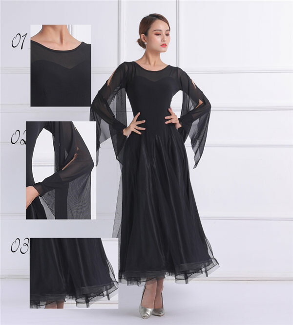 社交ダンスドレス ダンス衣装ラウンドネック 長袖 袖あり 袖スリット シンプル スタンダードドレス ワルツ モダン 競技ダンス ウェア レッスンウェア レッド ブラック サフィア コーヒー色 ワインレッド S M L XL dm088d4d4d6