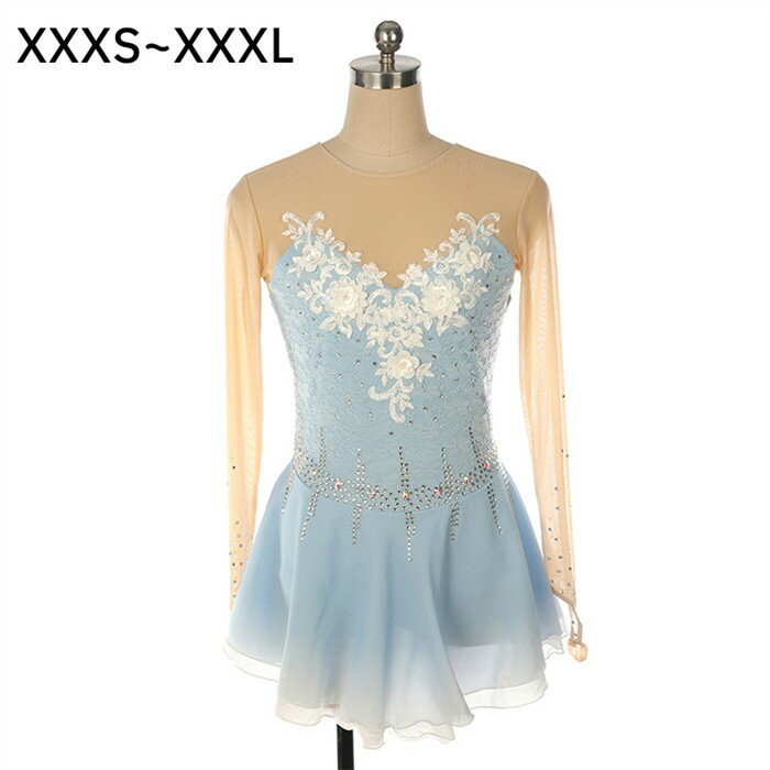 フィギュアスケート ドレス 女の子 レディース ブルー 水色 コンクール 衣装 競技用 演出服 レッスン着..