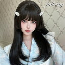 ウィッグ 姫カット レディース フルウィッグ ロング ストレート 黒髪 ブラック ぱっつん前髪 前髪あり 可愛い かわいい 大人用 コスプレ ロリータ ゴスロリ コスチューム 原宿風 仮装 超自然 かつら wig Lolita 小顔 文化祭 イベント 学園祭 ハロウィン