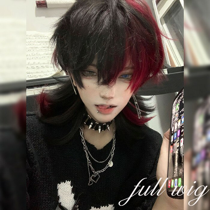 ウィッグ レッド メンズ レディース かつら ショート ウルフ フルウィッグ 男装 男性 原宿 イケメン ハンサム 自然 小顔 耐熱 人気 ファッション イメチェン コスチューム 原宿風 仮装 文化祭 イベント 学園祭 ハロウィン 自然 男女兼用 短髪 ネット付き 赤