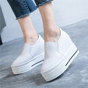 厚底スニーカー レディース インヒール 5cm 厚底 小さいサイズ 大きいサイズ ローファー 白い スリッポン 通気 白い靴 脱ぎ履きラク 厚底 スニーカー ヒール 全2色 ブラック ホワイト 韓国風