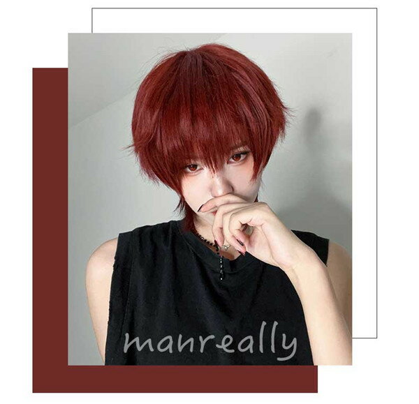 ウィッグ メンズ 短髪 かつら 自然 フルウィッグ コスプレ 男装 おしゃれ ナチュラル かっこいい 可愛い ショート 耐熱ウィッグ 赤 小顔効果抜群 コスチューム 文化祭 学園祭 イベント 自然 人気 韓国 ウィッグ dp156g4g4l9