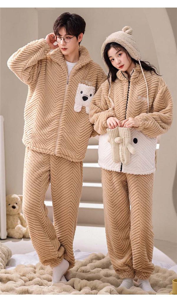 ペアパジャマ クマ柄 冬 もこもこ 大きいサイズ ペア 部屋着 パジャマ ルームウェア レディース 冬 メンズ お出かけ 冬用 あったか カップル モコモコ 誕生日 セット ギフト 結婚祝い プレゼント