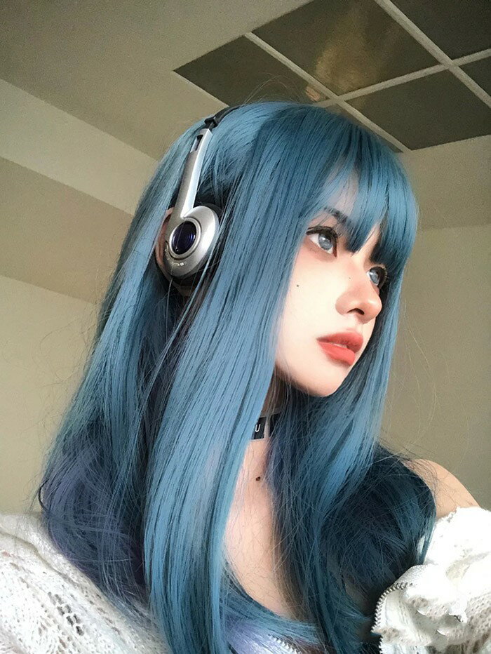 ウィッグ フルウィッグ 長髪 ブルー ロング ストレート ロングウィッグ ぱっつん前髪 前髪あり ハロウィン 原宿風 かつら コスプレ 可愛い コスチューム 仮装 大人用 普段使い 文化祭 イベント 学園祭 演劇 舞台 学芸会dp091jcjcm5