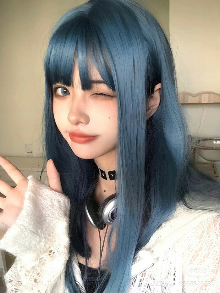 ウィッグ フルウィッグ 長髪 ブルー ロング ストレート ロングウィッグ ぱっつん前髪 前髪あり ハロウィン 原宿風 かつら コスプレ 可愛い コスチューム 仮装 大人用 普段使い 文化祭 イベント 学園祭 演劇 舞台 学芸会dp091jcjcm5