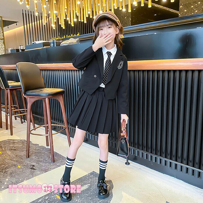 制服 女の子 入学式 卒業式 キッズ スカート ネクタイ 4点セット セット 120 130 140 150 160 170 セットアップ ジャケット ブレザー シャツ スーツ かわいい オシャレ カジュアル 無地 学生服 子供 小学生 中学生 高校生 JK ジュニア 受験 卒服 入学祝い - 3