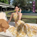 リゾートワンピース ワンショルダー レディース 夏ワンピ イエロー リゾート フィッシュテール 腰だし ロング丈 体型カバー きれいめ 日常 大人 カジュアル 春夏 旅行 海デート S M L dn067m3m3zb