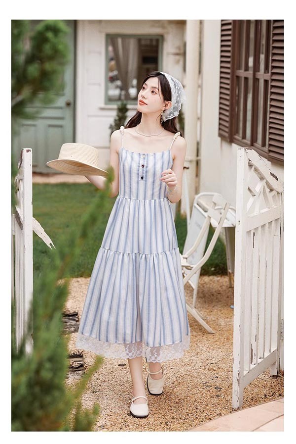 ワンピース 袖なし 縞模様 ストライプ柄 ワンピース 夏ワンピ 可愛い ゆったり ロ...