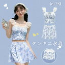 ワンピース水着 花柄 服みたいな 水着 2点セット 袖なし フリル 透け感あり ワイヤーなし パッド付 レディース シンプル 写真映え 撮影用 海 夏 サマー プール リゾート かわいい オシャレ 旅行 温泉 大人 女性用 ジュニア 学生 女の子 ブルー df431m4m4z7