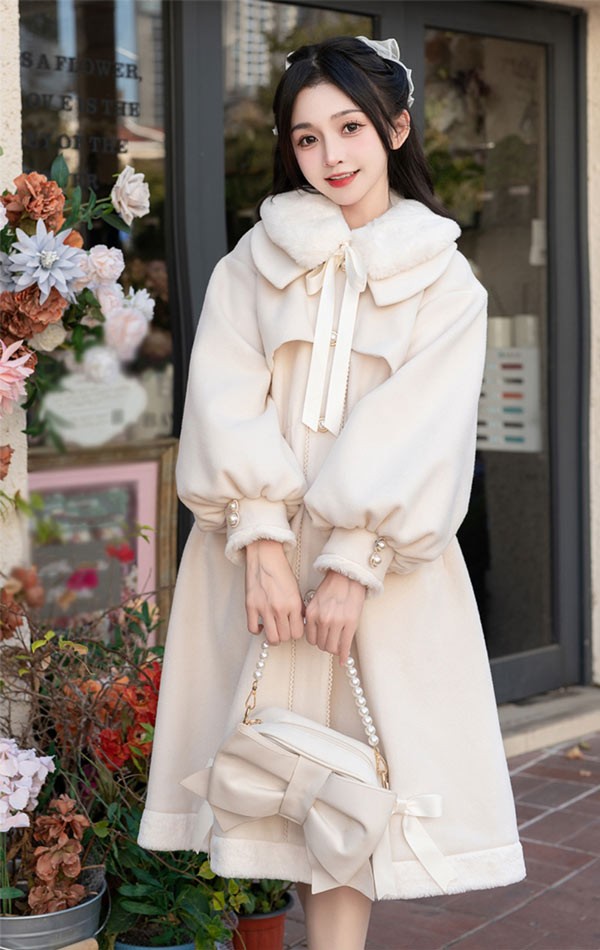 ステンカラーコート ロリータ 冬服 リボン レディース ジャケット ミディアムコート ミモレ丈 ロリータコート 可愛い 厚手 コットン入り 学生 通学 通勤 着?せ 女の子 厚手 防寒 寒さ対策 秋冬 柔らかい 軽い着心地 暖かい ふんわり カジュアル ベージュ レッド S M L XL