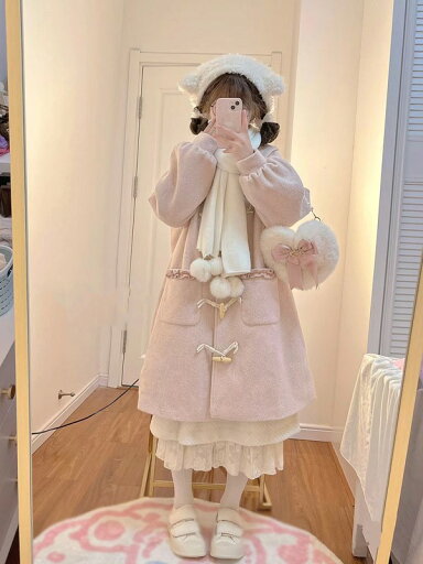 ステンカラーコート レディース 女の子 リボン ジャケット ミディアムコート ロリータアウター トップス アウター 小柄 可愛い 学生 通学 通勤 厚手 防寒 寒さ対策 秋冬 オシャレ 柔らかい 軽い着心地 暖かい ふんわり カジュアル ピンク S M L XL