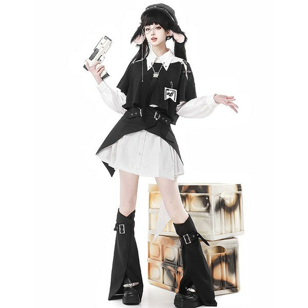 イツモストア -itsumostore-のロリータ ドレス 衣装 ワンピース アイドル風 バンド風 ハロウィン ショート丈 レディース 秋冬服 ゴスロリ Aライン ロリィタファッション 長袖 ロリータワンピース コスプレ 可愛い コスチューム パーティ イベント 文化祭 学園祭 アイドル衣装 ブラック ホワイト S M L｜アングル3