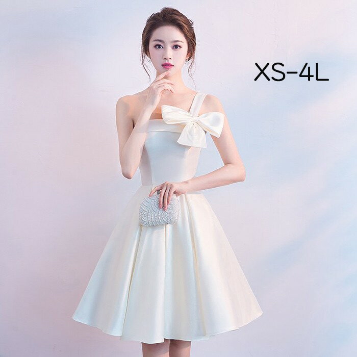 パーティードレス 結婚式 レディース 膝丈 ピアノ 発表会 パーティードレス イブニングドレス チューブトップ 袖なし リボン フォーマル 着痩せ きれいめ ファスナータイプ エレガント お呼ばれ 二次会 披露宴 演奏会 忘年会 司会ドレス シャンパン XS-4L da015m6m6f5