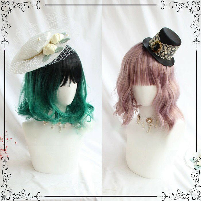 ウィッグ メッシュ ミディアム ショート ロリータ 原宿風 かつら 巻き毛 ゆめかわ パーマ ぱっつん前髪 ゆめかわいい コスプレウィッグ 可愛い ショート 耐熱ウィッグ コスチューム 仮装 大人 自然 ナチュラル 文化祭 普段使い ハロウィン グリーン ピンク dp011m6m6zb