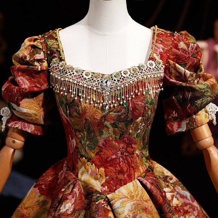 海辺 休暇 パフスリーブ 花柄 ワンピース レディース 夏 2025 ユニーク 美しい 小柄 レッド 着用