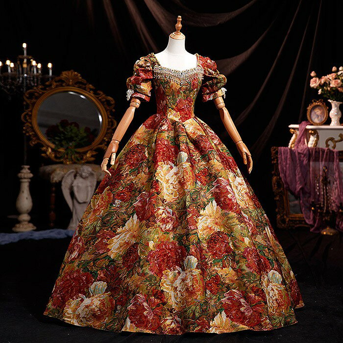 海辺 休暇 パフスリーブ 花柄 ワンピース レディース 夏 2025 ユニーク 美しい 小柄 レッド 着用