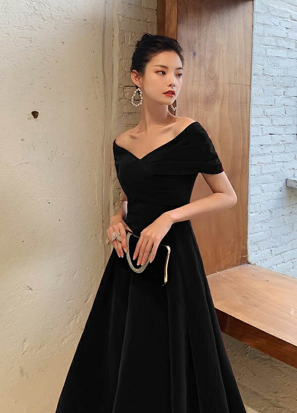 ロングドレス 演奏会 袖付き 黒 袖あり 母親 結婚式 パーティー オフショルダー ロ...