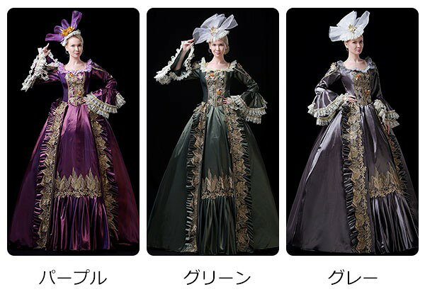 イツモストア -itsumostore-の中世貴族風 中世 ヨーロッパ 貴族 ドレス お姫様 ドレス 公爵夫人 ワンピース ステージ衣装 ヨーロッパ ドラマ 劇場 ロイヤルプリンセス 公演 舞台衣装 演劇 オペラ声楽 コスチューム ロングドレス 撮影 パーティードレス 演奏会 文化祭 舞踏会 社交ダンス 紫 緑 グレー｜アングル2