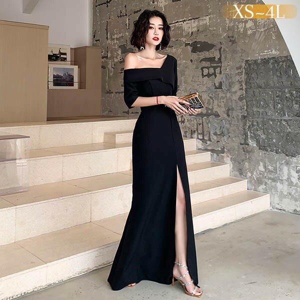 パーティードレス 韓国 ロングドレス 演奏会 袖あり 結婚式 パーティー 黒 袖付き 大人 ピアノ 発表会 母親 ワンピース 半袖 演奏会ドレス 演奏会用ドレス かっこいい イブニングドレス ロング丈 大きいサイズ 小さいサイズ ハワイ リゾートワンピ フォーマル