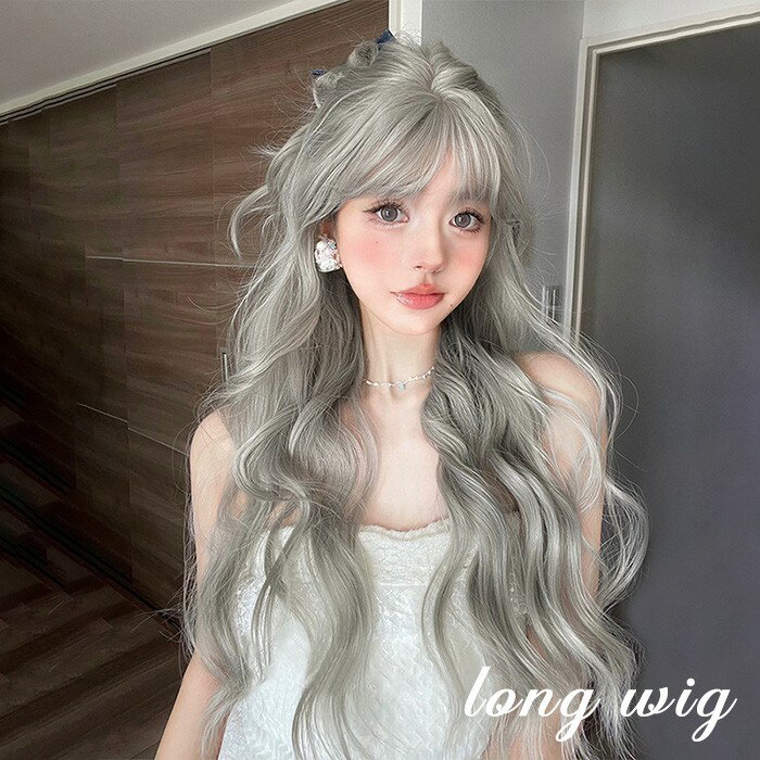 ウィッグ レディース フルウィッグ ロング 長髪 巻き髪 グレー 前髪あり 可愛い かわいい 大人用 コスプレ ロリータ ゴスロリ コスチューム 仮装 かつら 自然 小顔 変装 女装 文化祭 学園祭 演劇 舞台 イベント ハロウィン ゆめかわ de142n1n1zb