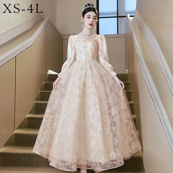 パーティードレス 韓国 ロングドレス 演奏会 袖あり 結婚式 パーティー フォーマル 袖付き 大人 上品 ピアノ発表会 高校生 中学生 大きいサイズ 小さいサイズ キラキラ 長袖 母親 披露宴 演奏会ドレス イブニングドレス ワンピース 二次会 花嫁 XS S M L XL 2XL 3XL