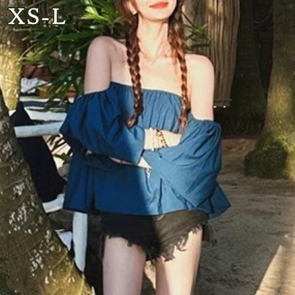 樂天商城 - トップス オフショルダー パフスリーブ 袖あり 長袖 セクシー ブラウス 小さいサイズ ハワイアン 海 長袖シャツ 韓国風 大人 可愛い かわいい 秋 春 夏 20代 30代 40代 レディース ファッション ゆったり カジュアル おしゃれ 沖縄