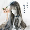 ウィッグ lolita メッシュ ロリータ風 原宿風 かつら 巻き毛 ぱっつん前髪 グラデーション グレー ブルー レディース コスプレウィッグ 可愛い ロング...