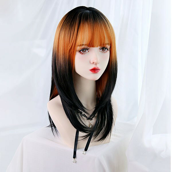 ウィッグ レディース フルウィッグ ロング グラデーション ストレート ぱっつん前髪 前髪あり 可愛い かわいい 大人用 コスプレ ロリータ ゴスロリ コスチューム 原宿風 仮装 超自然 かつら wig Lolita 小顔 文化祭 イベント 学園祭 ハロウィン dq121n1n1zr