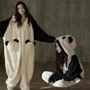 もこもこ ルームウェア panda パンダ パジャマ 冬 きぐるみ フード付き 着る毛布 長袖 寝巻き 部屋着 暖かい あったか モコモコ 大人用 おしゃれ おうち時間 ふわふわ レディース 女性用 かわいい 可愛い ギフト プレゼント ブラック ホワイト M L 2L 3L