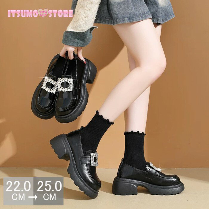 ローファー 厚底 レディース ロリータ 靴 歩きやすい 軽い ブラック 安定感 履きやすい 厚手 厚底シューズ 厚底ソール 脚長効果 おしゃれ 美脚 黒 美脚効果 通勤 通学 デート 快適 艶あり 艶なし