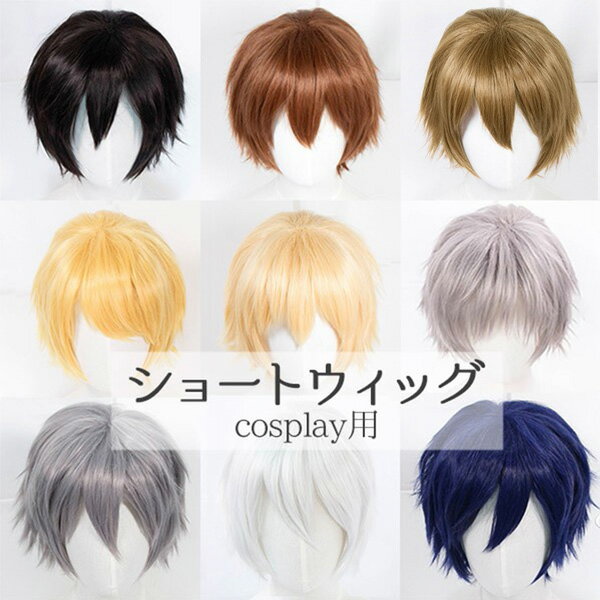 ウィッグ メンズ 短髪 コスプレ cosplay 男装 かつら 自然 フルウィッグ ショートウィッグ ショートヘア 前髪あり おしゃれ 小顔効果抜群 コスチューム 文化祭 学園祭 可愛い 耐熱ウィッグ 黒 ブラウン 金髪 黄色い 灰色 白 青 dr090t2
