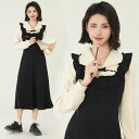 ワンピース 春夏 きれいめ 長袖 ロング丈 可愛い 春 ニット ブラック Aライン レディース 柔らか お洒落 保温 通勤 普段着 デート ei250t2t2l...